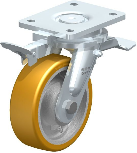 Blickle LO-GTH 150K-ST-RI4 Stahlgeschweißte Schwerlast-Lenkrolle mit Feststeller, Blickle Extrathane®, Hellbraun, 852569