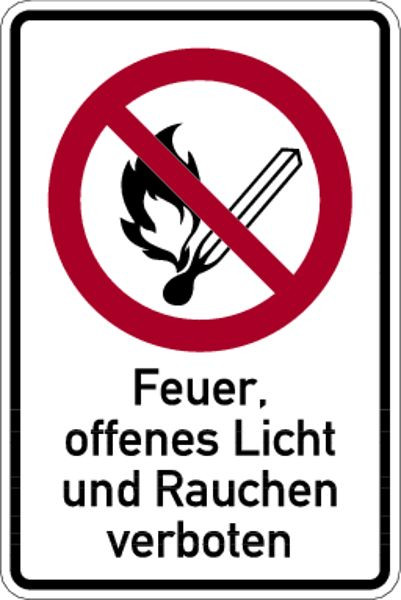 Schilder Klar Kombischild Feuer, offenes Licht und Rauchen verboten DIN EN ISO 7010-P003, 100x150 mm Folie selbstklebend, 7112/61