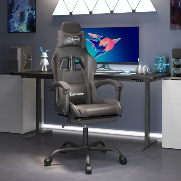 vidaXL Gaming-Stuhl mit Fußstütze Schwarz und Grau Kunstleder, 3143882