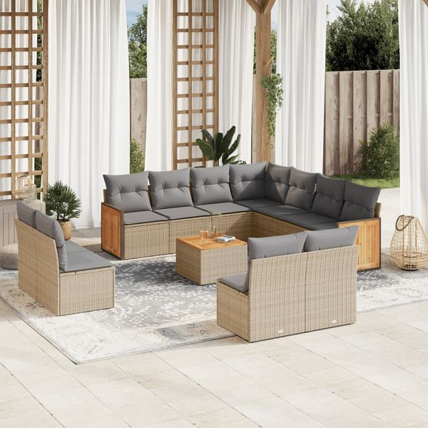 vidaXL 12-teilig Garten-Sofagarnitur mit Kissen Beige Poly Rattan, 3227774