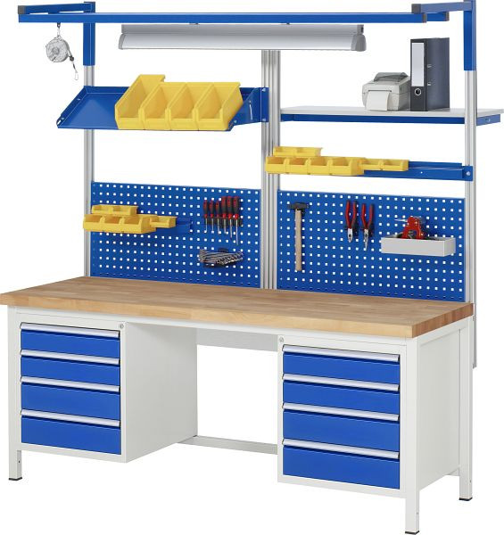 RAU Werkbank Serie 8000 - Gestell-Bauweise (Schweißgestell), 2 Unterbau-Container (4x Schublade), 2000x840x700 mm, 03-8182A1-207B4S.11