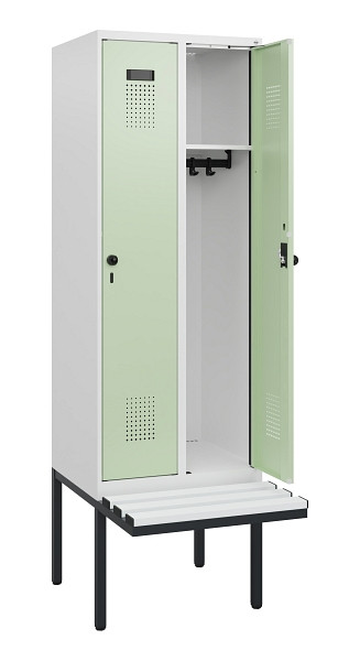 C+P Spind Evolo PLUS, 2 Abteile, 1950x600x815mm, 9016/6019, Drehriegel, Sitzfläche Kunststoff, 0490405-20 S10073