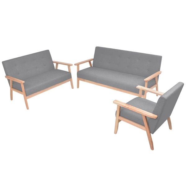 vidaXL Sofa-Set 3-teilig Stoff Hellgrau, Material: Polyester: 100%, 275179