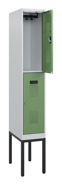 C+P Doppelstock-Spind Evolo PLUS, Gestell, 2 Fächer, 1950x300x500mm, 7035/6011, Zylinderschloss, 0493305-10 S10036