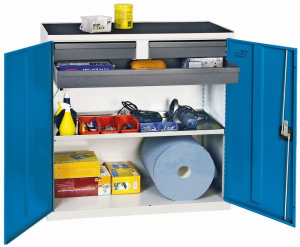 stumpf Werkzeugschrank, Höhe 100 cm, 1 ausziehbarer Wannenboden, 2 Schubladen, 1 Großraumschublade, lichtgrau / lichtblau, 3007378