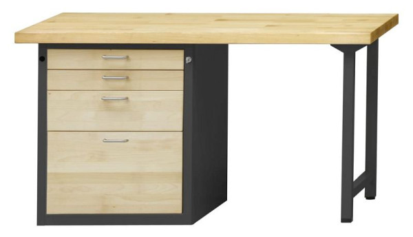 ANKE Werkbänke Kombiwerkbank; 1500x700x890mm; Buche-Massiv-Platte 40mm; Links Sockelschrank 660x615x850 mm, 4 Schubladen 90, 90, 180, 360 mm, 420.025