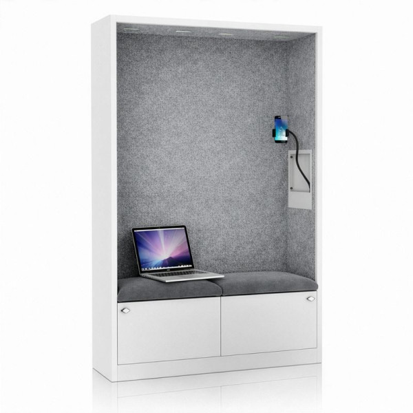 Jan Nowak Schrank mit Sitzfläche und Ruhezone SALLY MentalBox 1850 x 1150 x 400 mm, Weiß, Grau, 2090