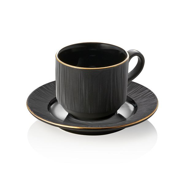 WAS Obertasse mit Untertasse Set MAYA KURO, 240 ml, schwarz, Porzellan, VE: 4 Stück, 4851724