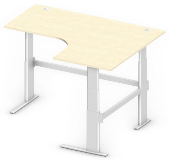 Deskin Sitz-/Stehtisch Jumboform Comfort MULTI M, Ahorndekor, B 1800/800 x T 1400/800 x H 655-1305 mm, Freiform rechtsseitig, 275373