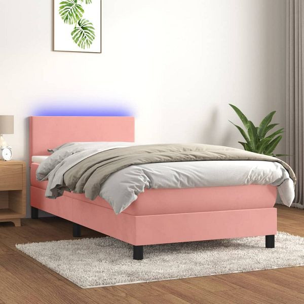 vidaXL Boxspringbett mit Matratze & LED Rosa 90x200 cm Samt, 3134266