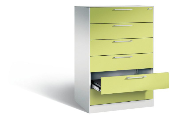 C+P Schubladenschrank Asisto, H1310xB800xT600mm, Farbe: Lichtgrau / Viridingrün, Bügelgriff, 146223-624 S10059