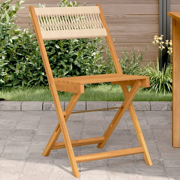 vidaXL Bistrostühle 2 Stück Beige Massivholz Akazie und Kordel, 367680