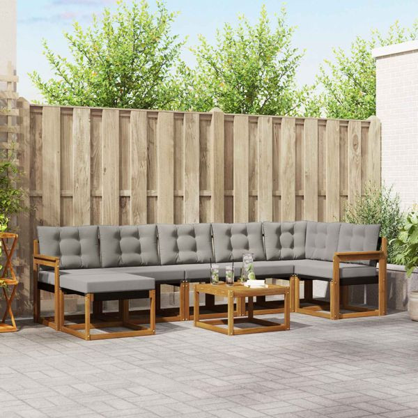 vidaXL Outdoor-Sofagarnitur mit Kissen 8-teilig Natürlich und Hellgrau, 3368898