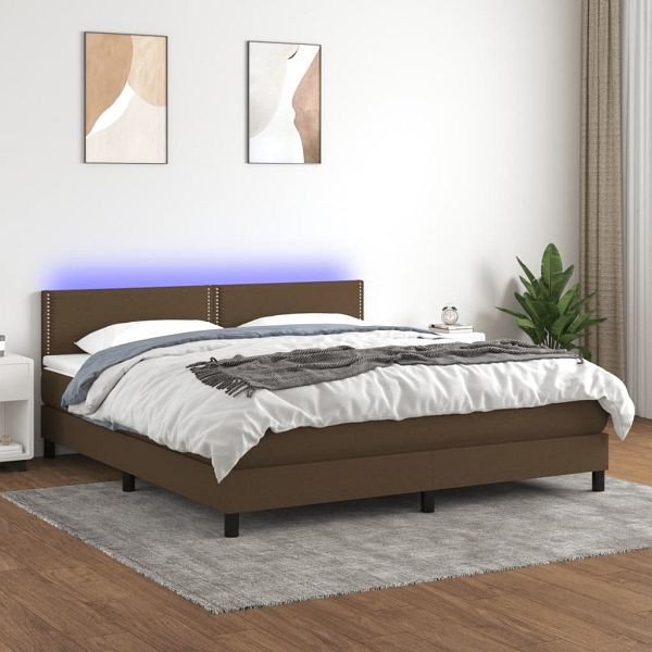 vidaXL Boxspringbett mit Matratze & LED Dunkelbraun 180x200 cm Stoff, 3133096