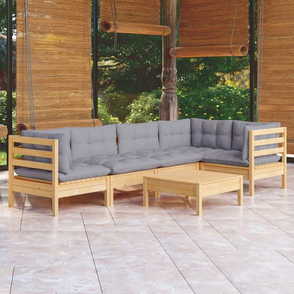 vidaXL 6-teilig Garten-Lounge-Set mit Grauen Kissen Kiefernholz, 3096387
