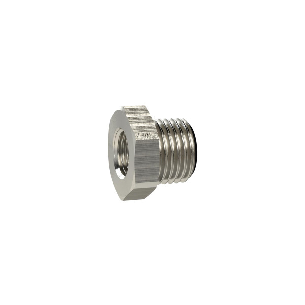 Riegler Reduziernippel kurz, G 1/4, G 1/8 innen, SW 17, Messing vernickelt, 134710