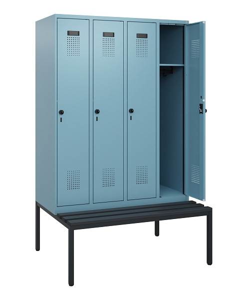 C+P Spind Evolo PLUS, 4 Abteile, 1950x1200x815mm, 0010/0010, Drehriegel, Sitzfläche Kunststoff, Sitzbank, 0490505-40 S10075