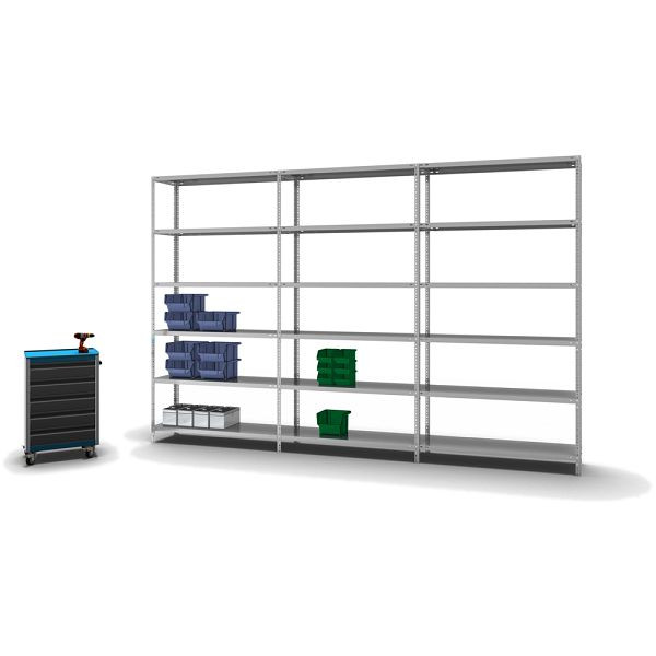 hofe Fachboden-Grundregal, 2500x400x1300 mm, 6 Fachebenen, verzinkt, 125 kg Fachlast, 750 kg Feldlast, zweiseitige Bedienung, WZG25413L