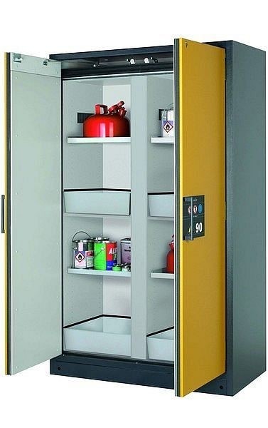 asecos Sicherheitsschrank Q-CLASSIC-90, Q90.195.120.MM in sicherheitsgelb RAL 1004 mit 4x Fachboden (Stahlblech), 34192-040-34204
