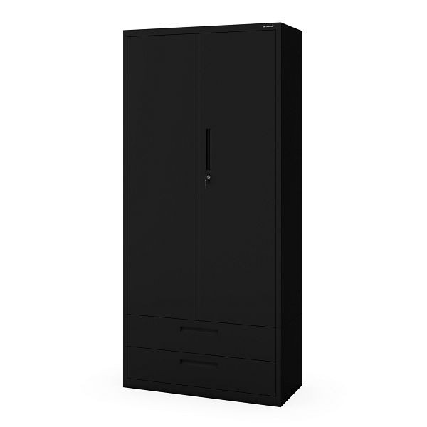 Jan Nowak Modularer multifunktionaler Metallschrank mit zwei Schubladen MEGAN 1950 x 900 x 400 mm, Schwarz, 2333
