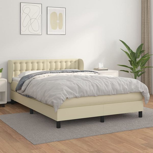vidaXL Boxspringbett mit Matratze Creme 140x190 cm Kunstleder, 3127309, 8720287411857
