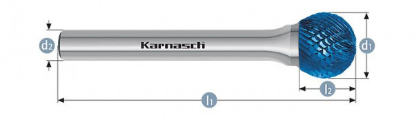 Karnasch Hartmetall-Frässtift Blue-Tec beschichtet KUD/ HP-4 d1=16 / l2=14 / d2=8 / l1=60mm, VE: 2 Stück, 115032100