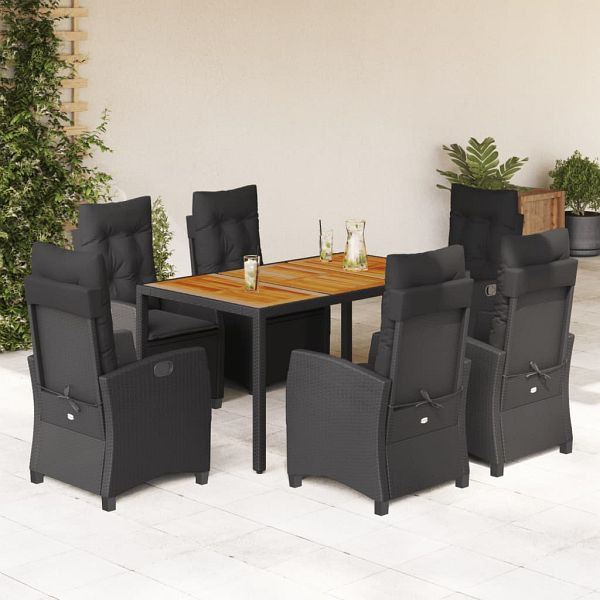 vidaXL 7-teilig Garten-Essgruppe mit Kissen Schwarz Poly Rattan, 3212667