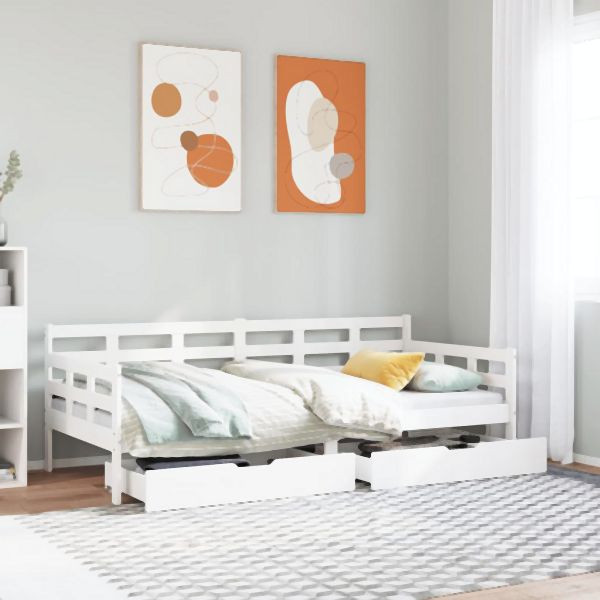 vidaXL Tagesbett mit Schubladen Weiß 90x190 cm Kiefernholz, 3302143