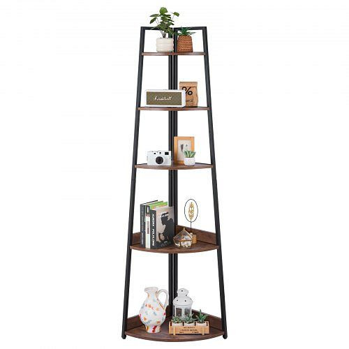 VEVOR 5-Ebenen Eckregal, Pflanzen- & Displayregal mit Metallrahmen & Holz, für Schlafzimmer Wohnzimmer Büro, Braun, ZLSZJSNJTMK7YJ7FI001V0