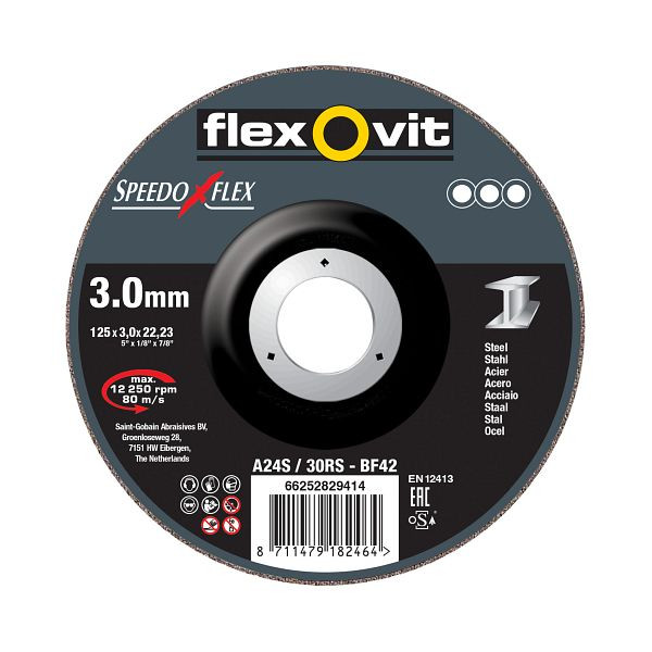Flexovit Speedoflex Metall für Winkelschleifer, A 24/30 RS-BF41, Durchmesser: 125 mm, Stärke: 3 mm, VE: 25 Stück, 66252920016