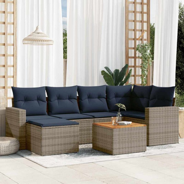 vidaXL 7-teiliges Gartensofa-Set mit Kissen, grau, Polyrattan, 3256558