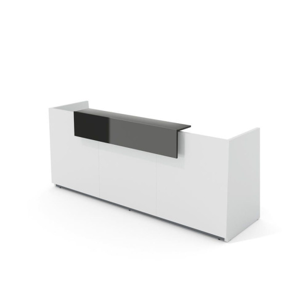 Deskin Theke LIBRA, Dekor lichtgrau, Aufsatz grau glänzend, B 2600 x T 950 x H 1100 mm, 288079