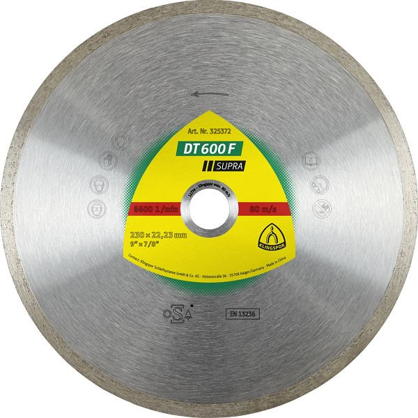 Klingspor DT 600 F Diamanttrennscheiben 115 x 1,6 x 22,23 mm 1,6 x 7 mm geschlossener Rand, für Winkelschleifer, 325368