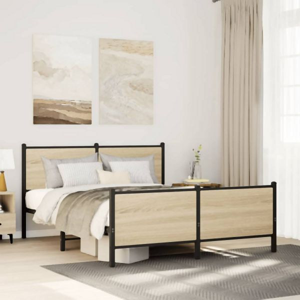 vidaXL Metallbett ohne Matratze Sonoma-Eiche 150x200 cm, 3301362