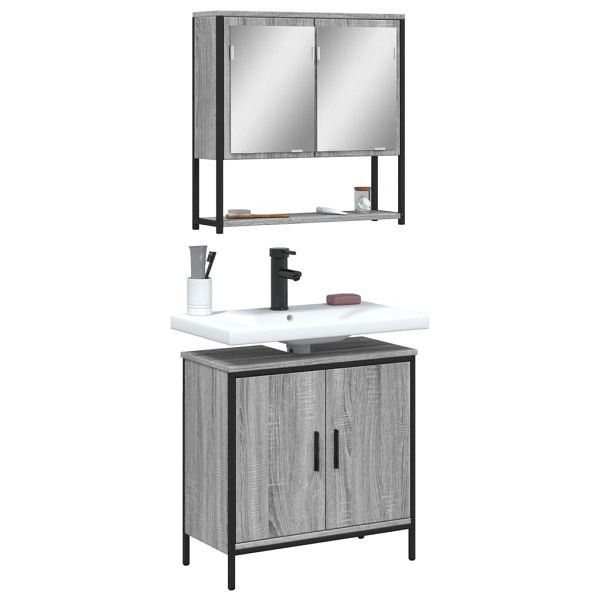vidaXL 2-teilig Badmöbel-Set Grau Sonoma Holzwerkstoff, 3214663