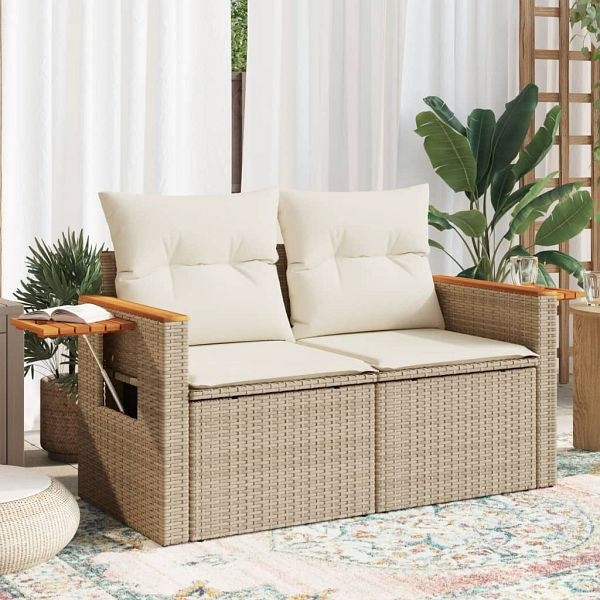 vidaXL Gartensofa mit Kissen 2-Sitzer Beige Poly Rattan, 366067