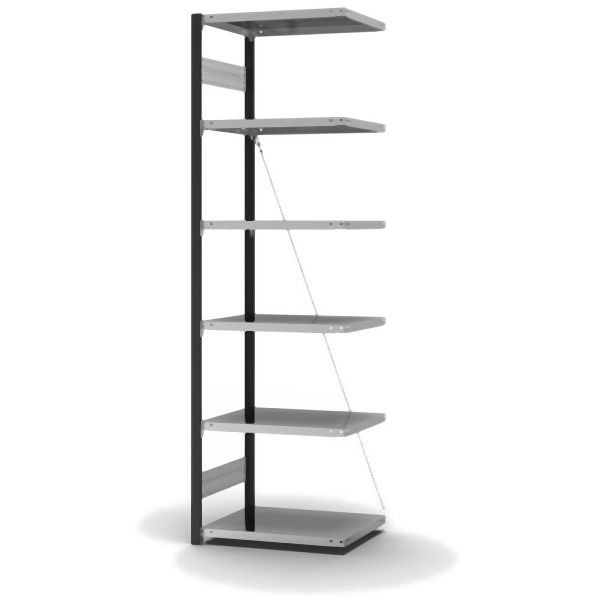 hofe Anbauregal, zerlegt, 6 Böden 2500 x 500 x 750 mm, verzinkt Stützprofile - anthrazitgrau/RAL 7016, HAA255007XL