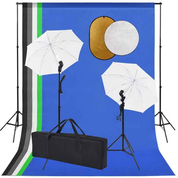vidaXL Fotostudio-Set mit Lampen, Schirmen, Hintergrund, Reflektor, 3067103