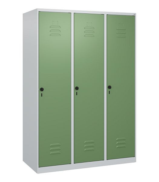 C+P Umkleidespind Classic PLUS mit Mitteltrennwand, 3 Abteile, 1700x1200x500mm, 7035/6011, Drehriegel, 0800007-32F S10006