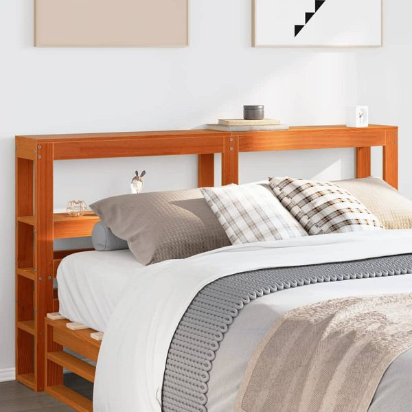 vidaXL Kopfteil mit Ablagen Wachsbraun 120 cm Massivholz Kiefer, 850892