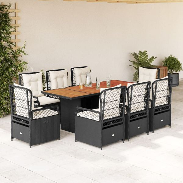 vidaXL 9-teilig Garten-Essgruppe mit Kissen Schwarz Poly Rattan, 3262925