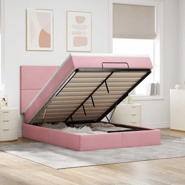 vidaXL Ottoman-Bett mit Matratzen & LEDs Rosa 140x200 cm Samt, 3314257