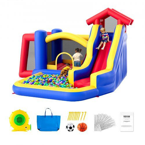VEVOR Aufblasbare Hüpfburg, Hochwertiges Spielhaus-Trampolin für den Außenbereich mit Gebläse, Rutsche 333 x 338 x 230 cm, CQCBBHYC910PNGK5GV2