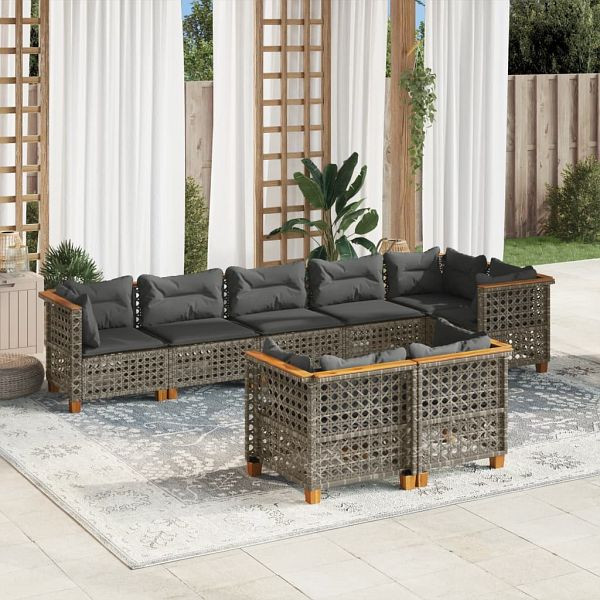 vidaXL 8-tlg. Garten-Sofagarnitur mit Kissen Grau Poly Rattan, 3261891