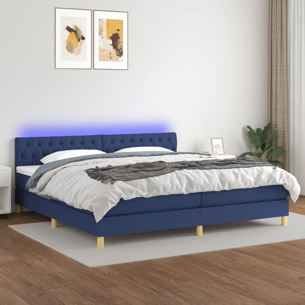 vidaXL Boxspringbett mit Matratze & LED Blau 200x200 cm Stoff, 3133987