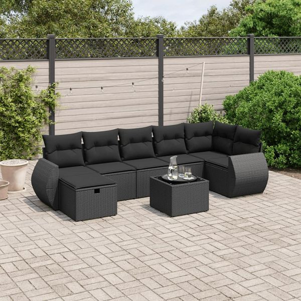 vidaXL 8-teilig Garten-Sofagarnitur mit Kissen Schwarz Poly Rattan, 3264131