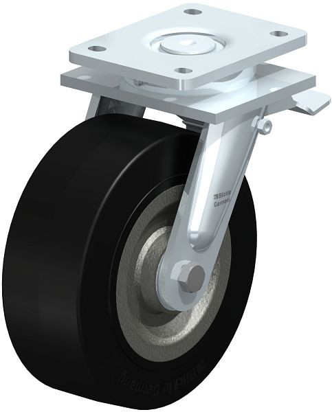 Blickle LO-SE 202K-ST Stahlgeschweißte Schwerlast-Lenkrolle mit Feststeller, Elastik-Vollgummi, Schwarz, 621417