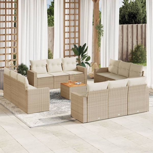 vidaXL 13-teilig Garten-Sofagarnitur mit Kissen Beige Poly Rattan, 3255869