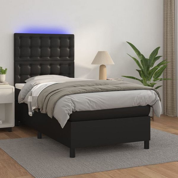 vidaXL Boxspringbett mit Matratze & LED Schwarz 100x200 cm Kunstleder, 3135927
