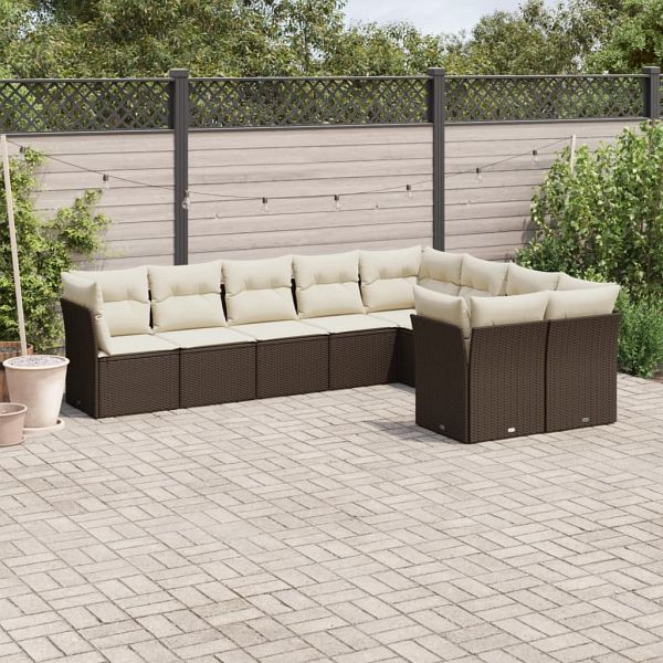 vidaXL 9-teilig Garten-Sofagarnitur mit Kissen Braun Poly Rattan, 3250012
